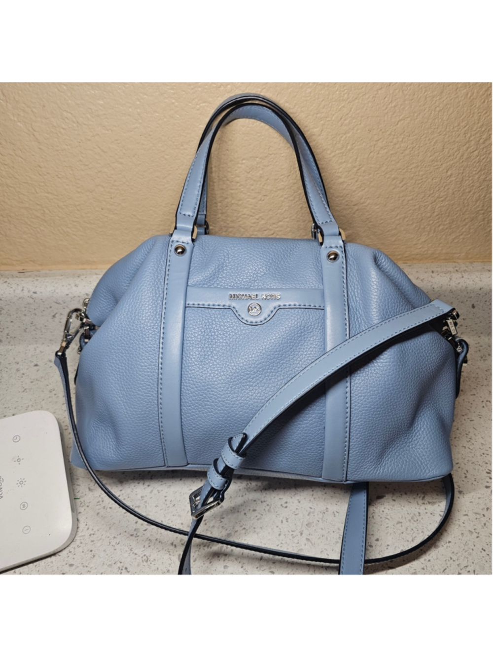 Michael Kors Light Blue Pebbled Leather Satchel Crossbody Bag